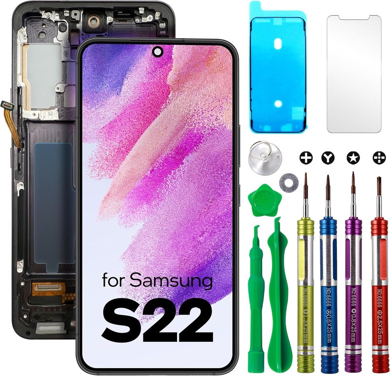 LCD Screen Replacement for Samsung Galaxy S22 (SM-S901U, S901U1, S901B, S901B/DS, S901W, S901N, S9010, S901E, S901E/DS) Touch Screen Display digitizer Assembly W/Repair Kits
